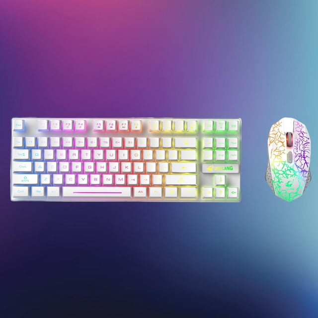 de y mouse inalámbricos con retroiluminación RGB, botón de silencio para el trabajo y shamjiam combo de teclado y ratón