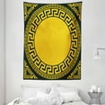 thumbnail image 1 of Greek Key Tapestry, Sun Inspired Big Circle with Antique Fret and Triangular Ornaments, Wall Hanging for Bedroom Living Room Dorm Decor, 60W X 80L Inches, Charcoal Grey Marigold, by Ambesonne, 1 of 2