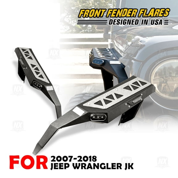 WOLFSTORM Front Fender Flares for 2007-2018 Jeep Wrangler JK JKU Steel Pair Equipped with LED Turn Signal Lights & LED Side Marker Lights