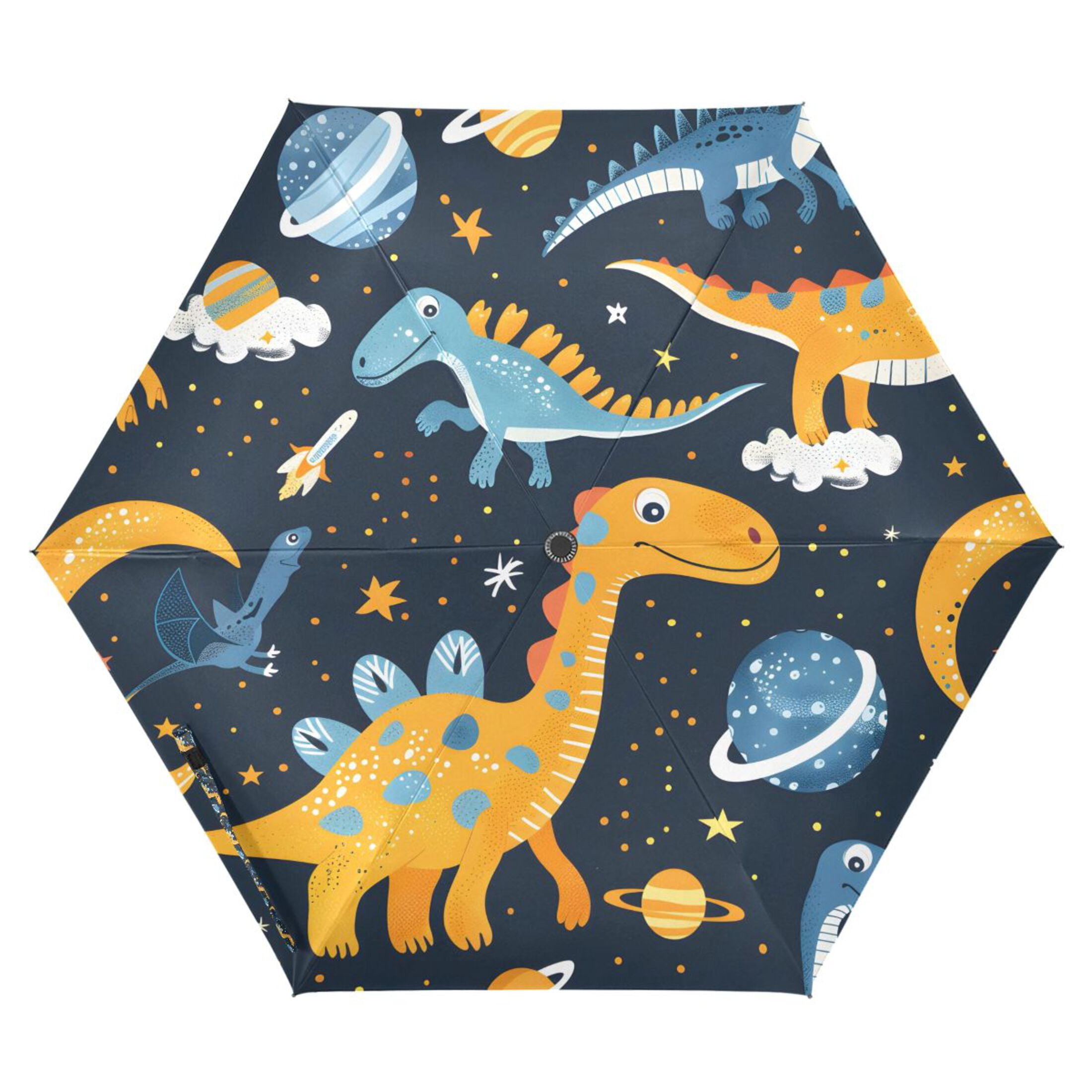 Cute Dinosaurs in Space Compact Sun Umbrella Windproof Travel Umbrellas for Rain Strong Portable UV Protection