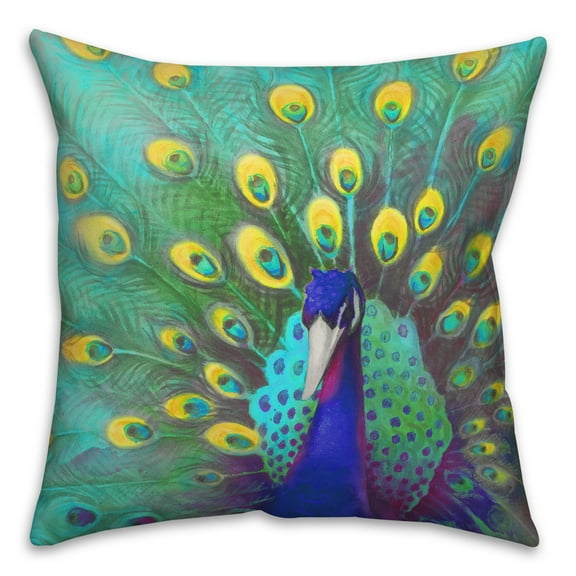 Creative Products Blue And Yellow Peacock 3 16 x 16 Spun Poly Pillow