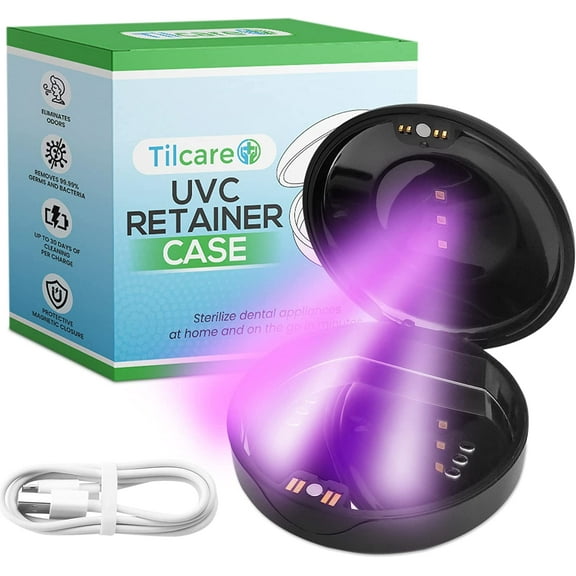 Retainer Cleaning Case by Tilcare - Dental Aligner Cleaner with Light for Clear Aligners, Retainers, Mouth Guard, Whitening Trays