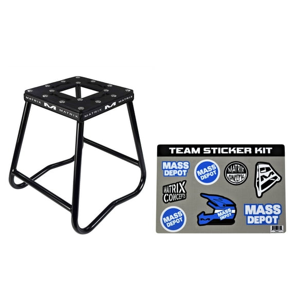 Matrix Concepts C1M Mini Stand Durable Carbon Steel Tubing with Anti-Rock Design for Off-Road, Motocross, & Supercross Includes Sticker Pack (Black)