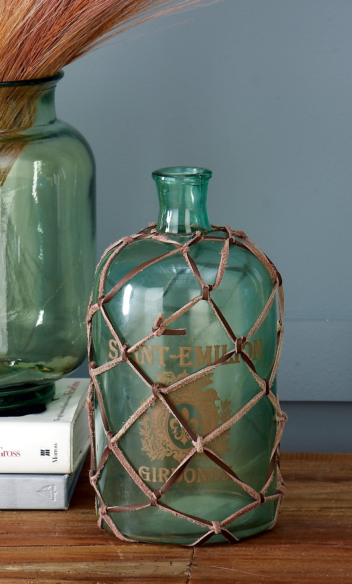 DecMode Traditional 10 inch vintage clear glass bottle vase with