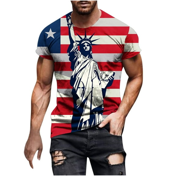 UVEASISHA 4th of July Shirts Men Cotton,Mens Patriotic Tee Shirts Graphic July 4th T-Shirt Teens O-Neck Casual Short Sleeve America Flag Fourth of July Muscle Workout Tshirts 2025