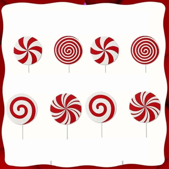 8Pcs Large Candy Christmas Decorations for Christmas Tree, Red White Peppermint Lollipop Christmas Picks, Funny Cute Candy Merry Xmas Tree Ornaments, for Indoor Home Office Vase Xmas Party Supplies