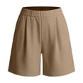 thumbnail image 3 of Vivianyo HD Women's Elastic Waist Pleated Knee Length Shorts, Straight Leg Solid Casual Mid Short Bottoms for Women, Women's Khaki, Sizes S-2XL, 3 of 5