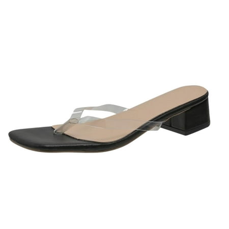 

Summer Savings Clearance! PEZHADA Heels for Women Womens Sandals Flat Shoes Ladies Beach Sandals Summer Non-Slip Causal Slippers Black
