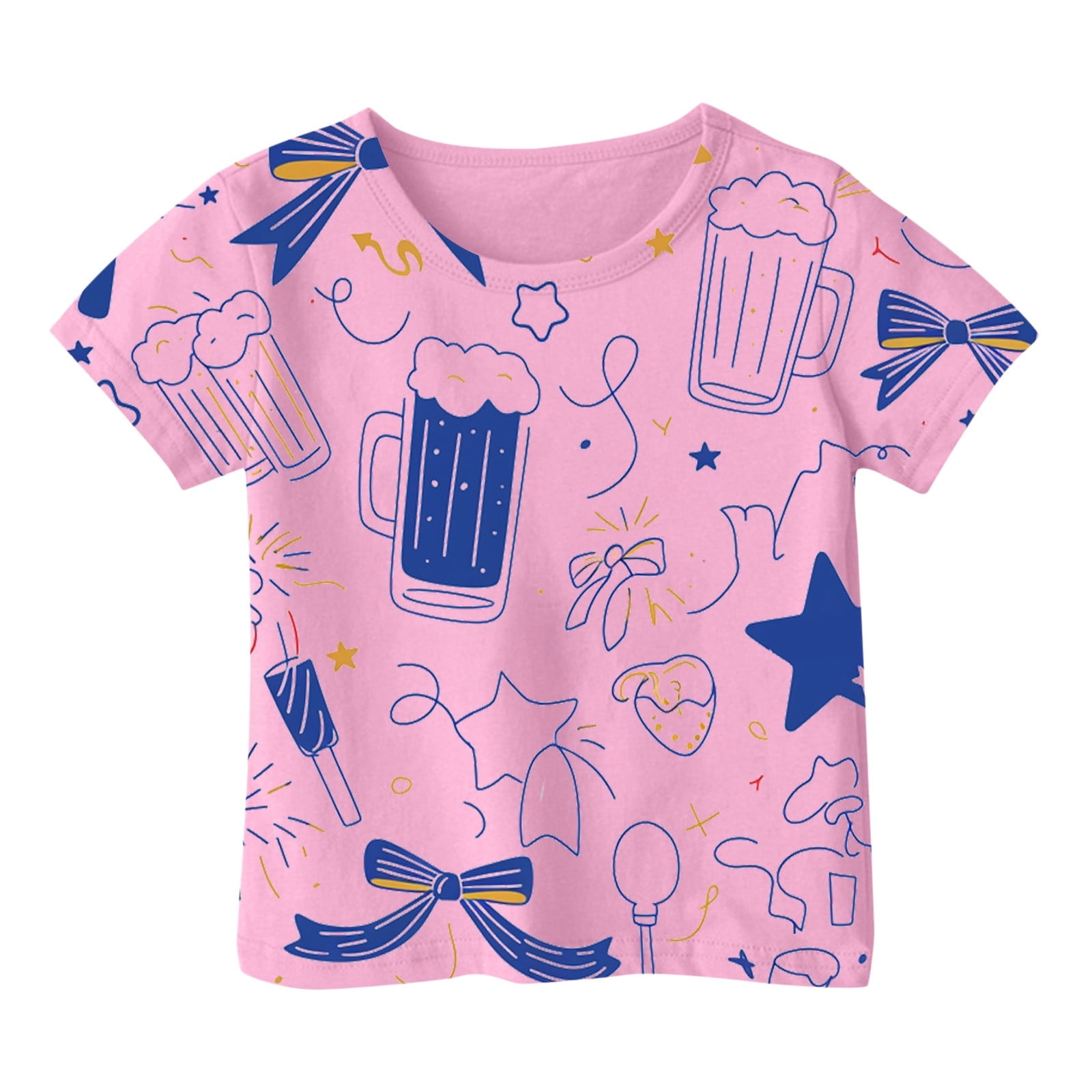 Toddler Child Girls Summer T Shirts Soft Graphic Printed Short Sleeve Basic Tees Ruffle Crewneck Home Wear Tops size 3-4T