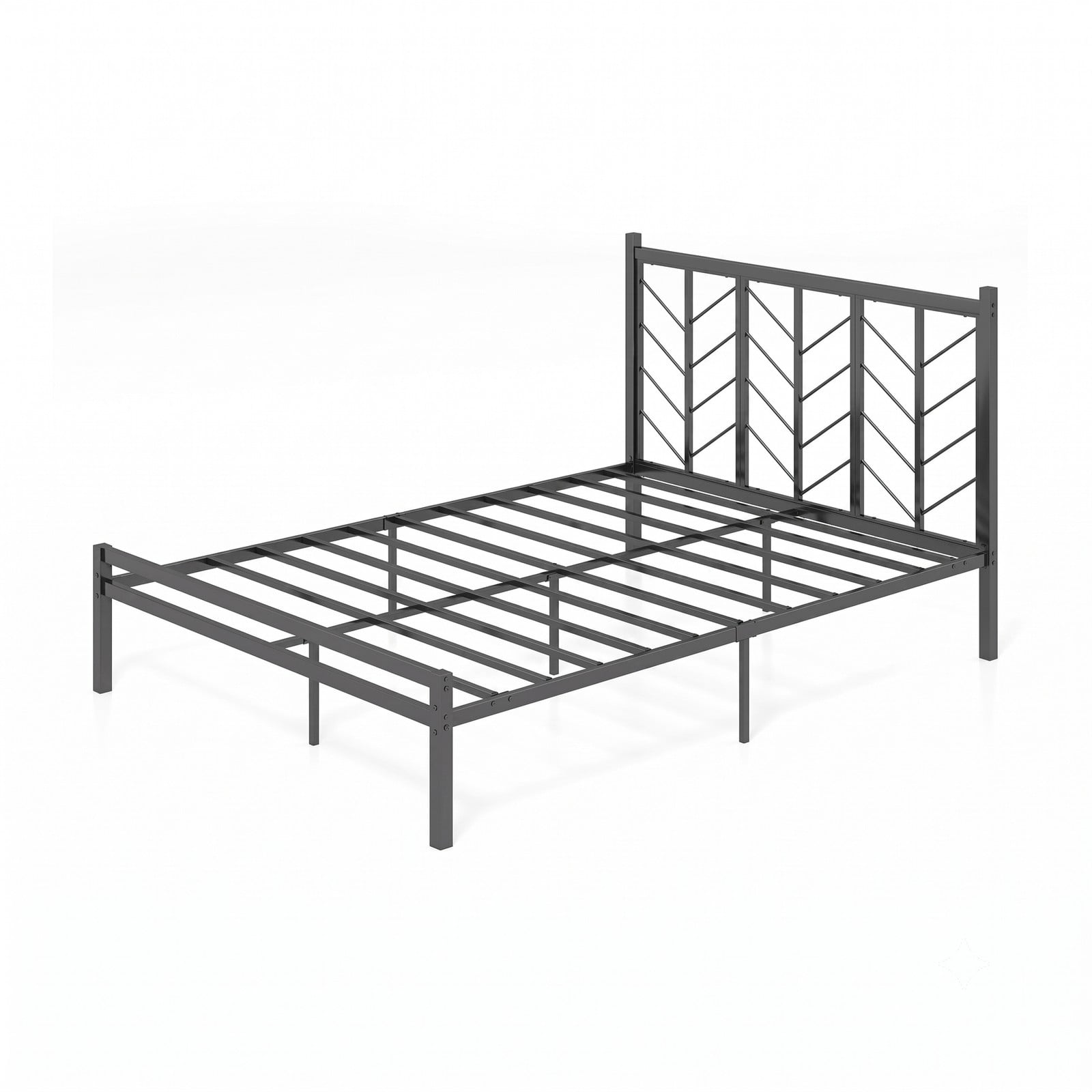 Furnibear Queen Bed Frame, Metal Platform Bed Frame with Chevron Branch Headboard, Queen Bed Frame with Slatted Support, No Box Spring, Black