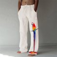 thumbnail image 2 of Pantalones casuales de lino para hombre, estampado de árboles y pájaros, sueltos, ligeros, elásticos, con cordón elástico, banda elástica, pantalones de yoga para la playa 012-rojo XL 012-rojo XL Xishao ropa, 2 of 2