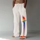 thumbnail image 2 of Pantalones casuales de lino para hombre, estampado de árboles y pájaros, sueltos, ligeros, elásticos, con cordón elástico, banda elástica, pantalones de yoga para la playa 012-rojo CH 012-rojo CH Xishao ropa, 2 of 2