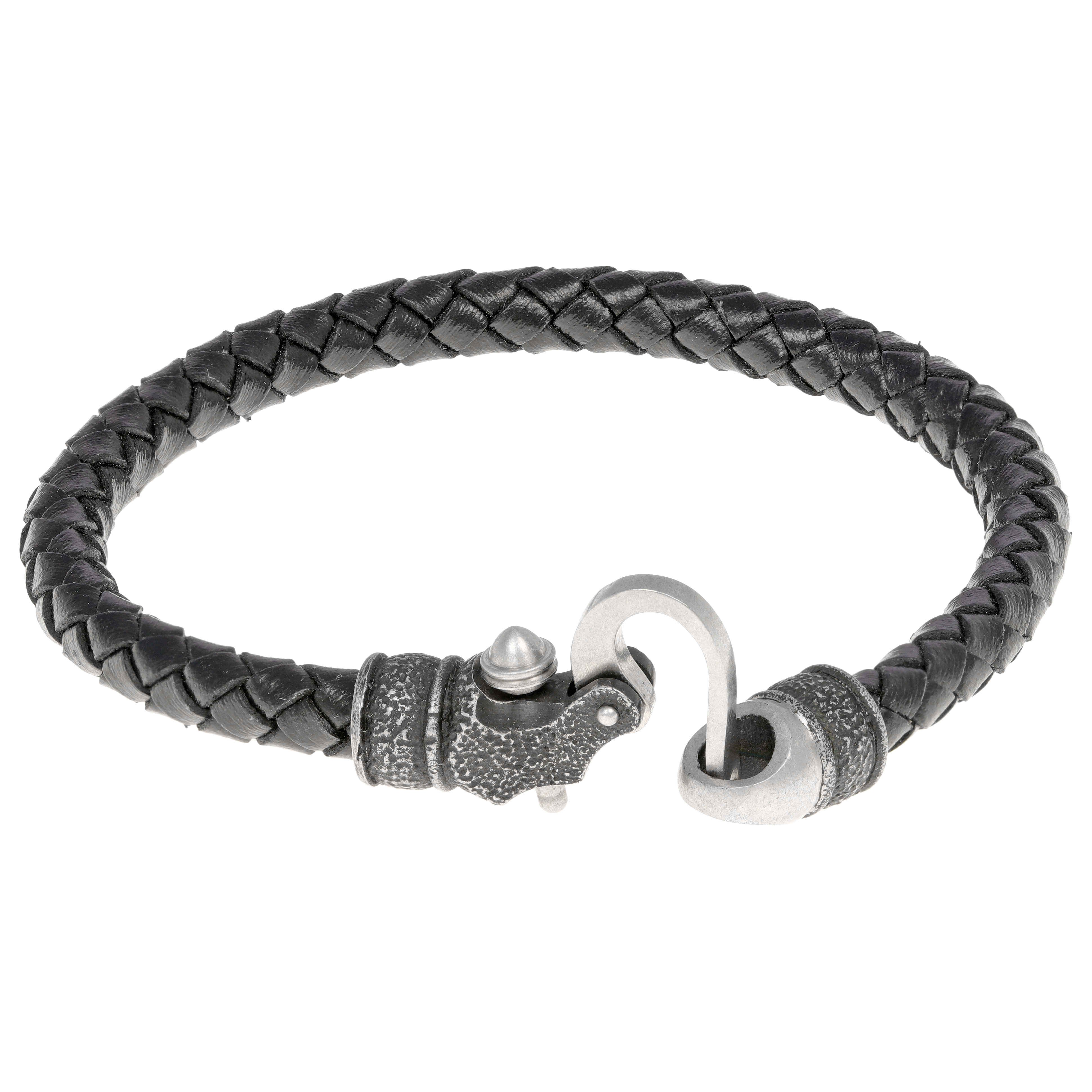 Metro Jewelry Men's Genuine Black Leather and Stainless Steel Identification Bracelet 12 MM with Magnetic Clasp