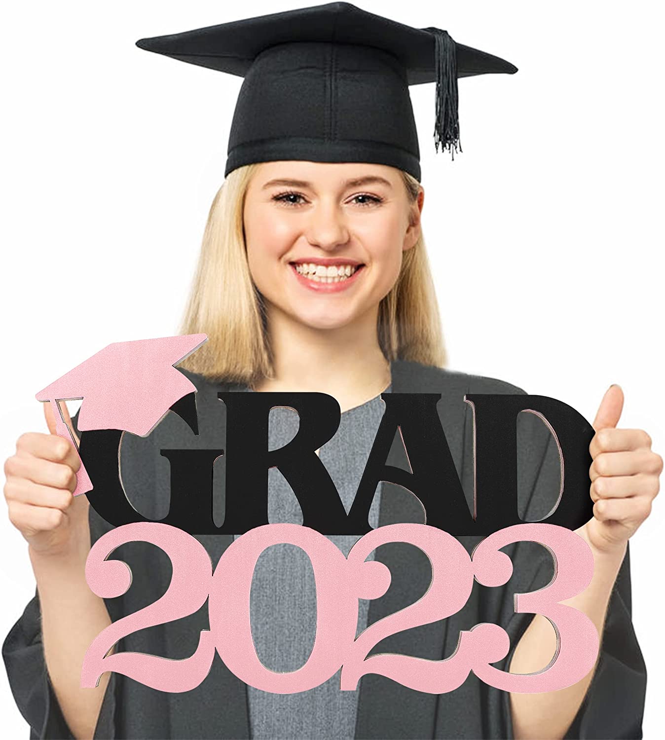 2023 Graduation Rose Gold Wood Sign with Multicolor Letters, Graduation Party Decorations and