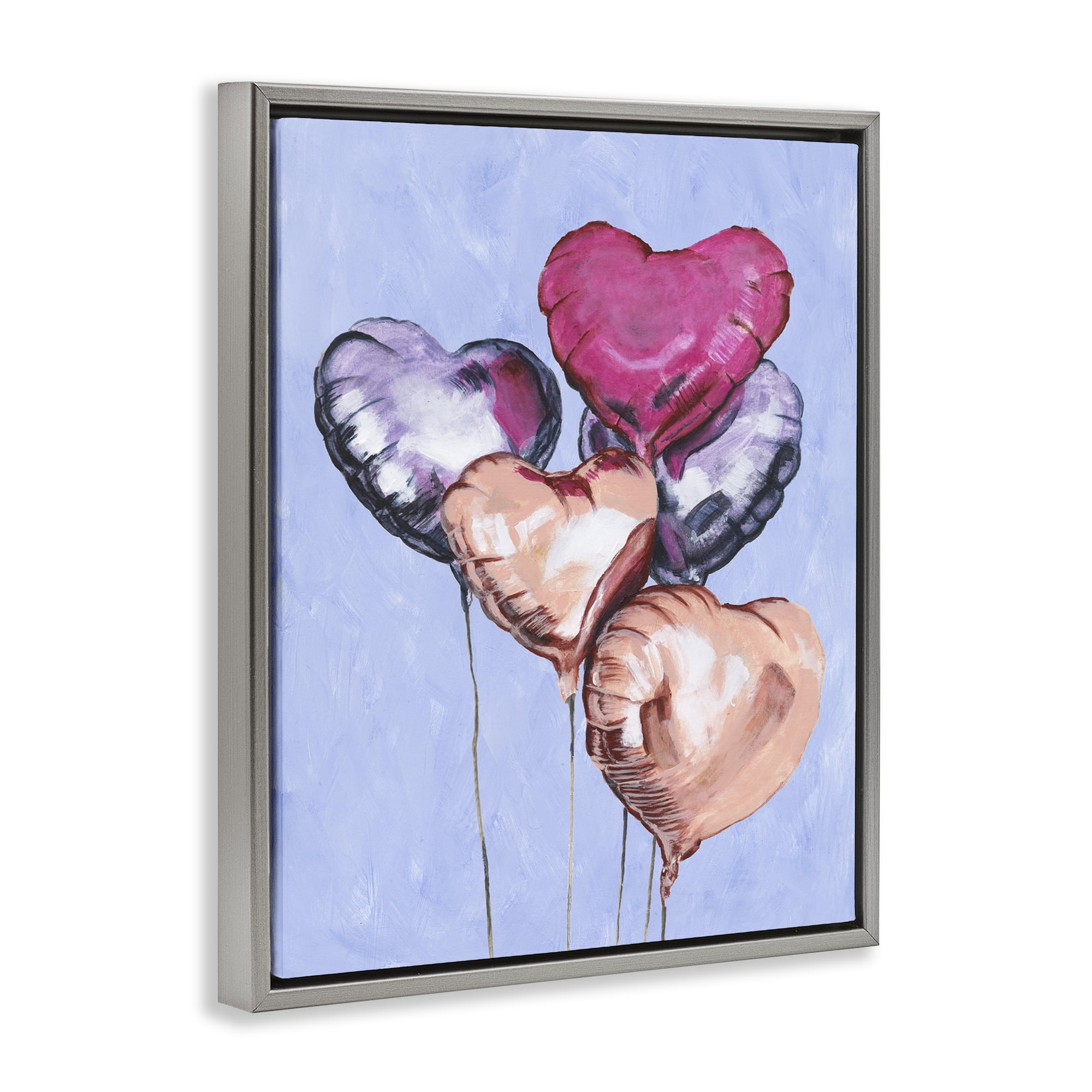 Stupell Industries Vibrant Heart Balloons Gray Framed Floater Canvas Wall Art, design by Michael Willett