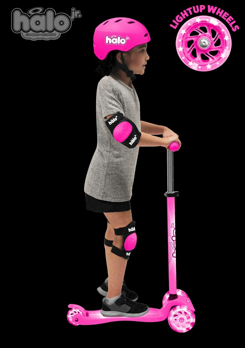 HALO Jr 6Piece Wheel Scooter Combo Set Green Scooter, Helmet, Knee