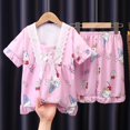 thumbnail image 1 of Conjunto de pijama con estampado de dibujos animados para niños y adultos, camisa de manga corta con lazo, Camiseta con estampado de My Melody Kuromi, ropa de verano para el hogar qiuyongming unisex, 1 of 2