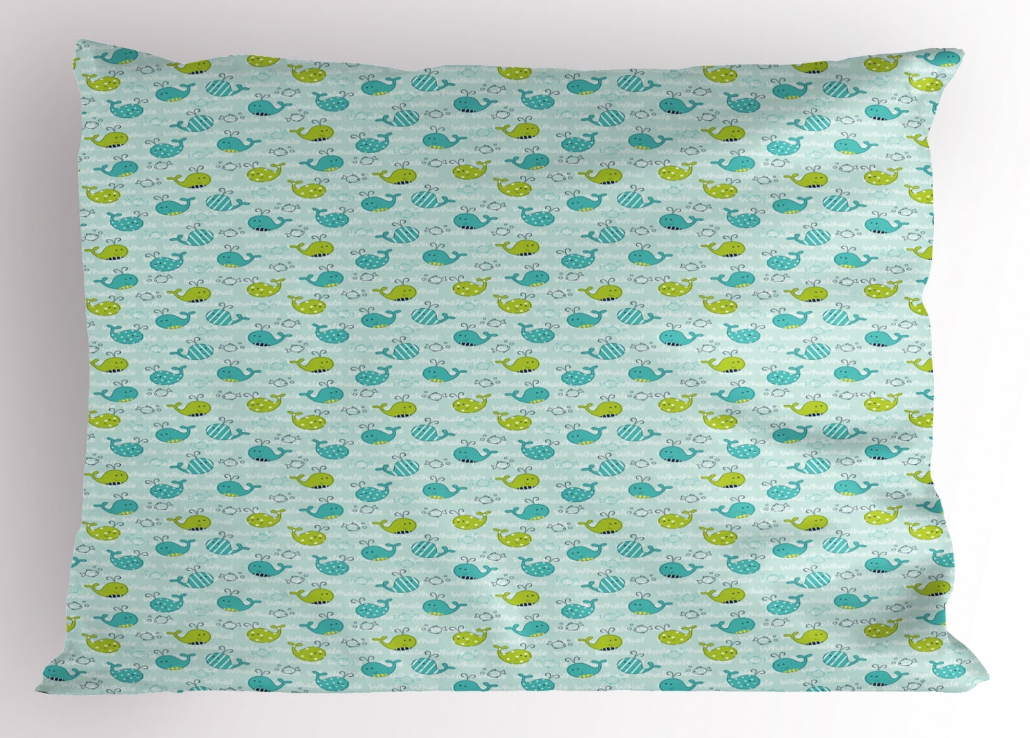 Whale Pillow Sham Animals of the Seas in Many Designs Polka Dots and Stripes, Decorative Standard Queen Size Printed Pillowcase, 30 X 20 Inches, Lime Green Turquoise Pale Sea Green, by Ambesonne