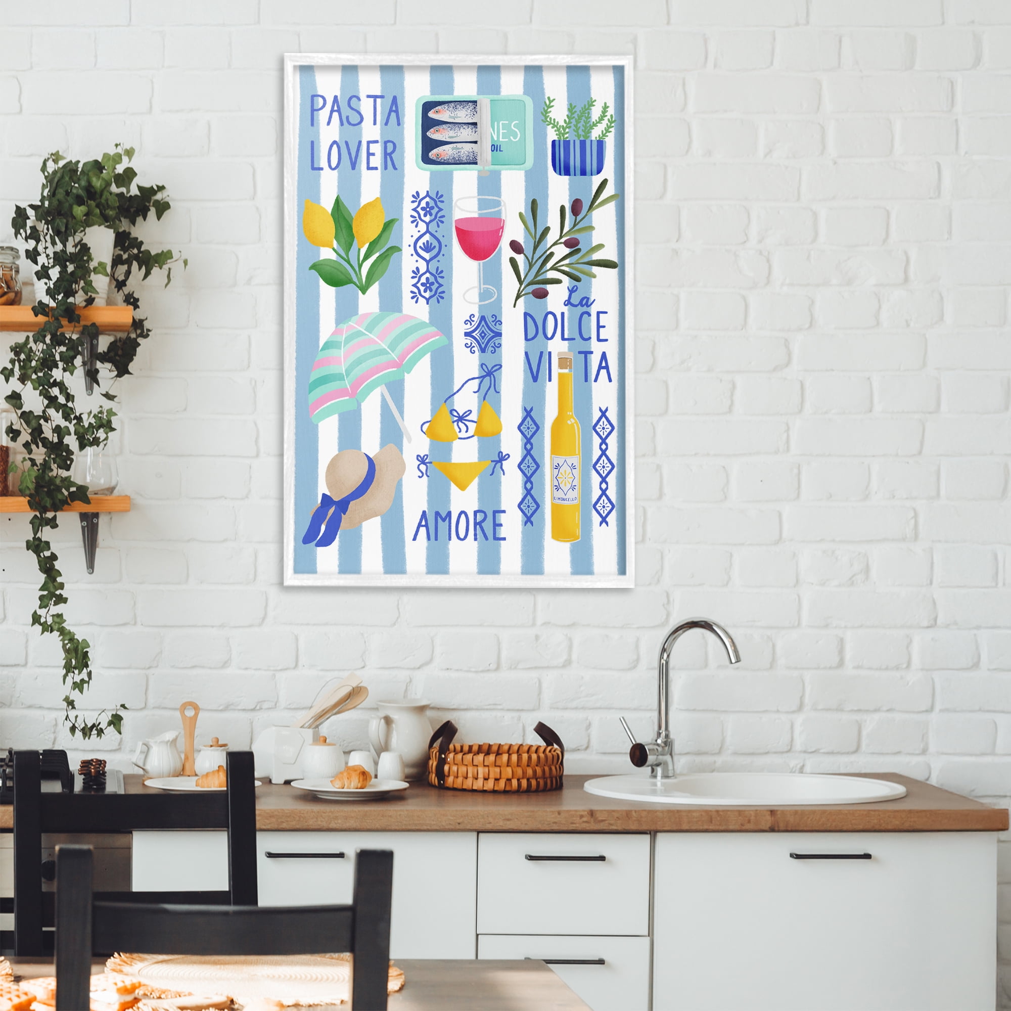 Stupell Industries Pasta Lover Mediterranean White Framed Giclee Art, design by Metka Hiti