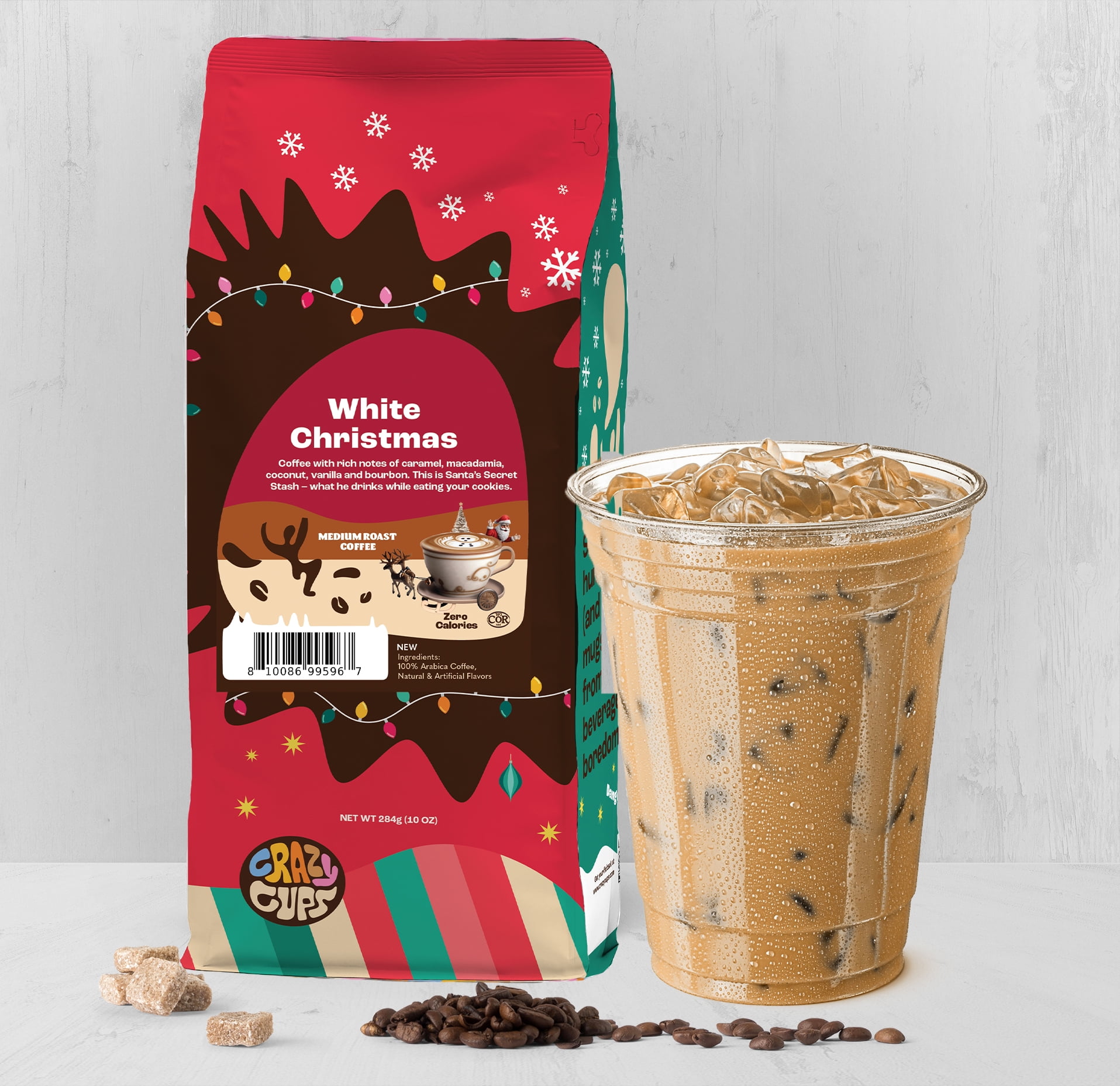 Crazy Cups Flavored Ground Christmas Coffee, White Christmas Coffee in 10 oz Bag, For Brewing Flavored Hot or Iced Coffee, 3 Pack