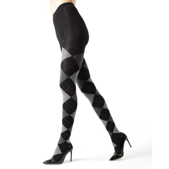 MeMoi Textured Argyle Sweater Tights - Womens - Female, Small/Medium, Black-Purple