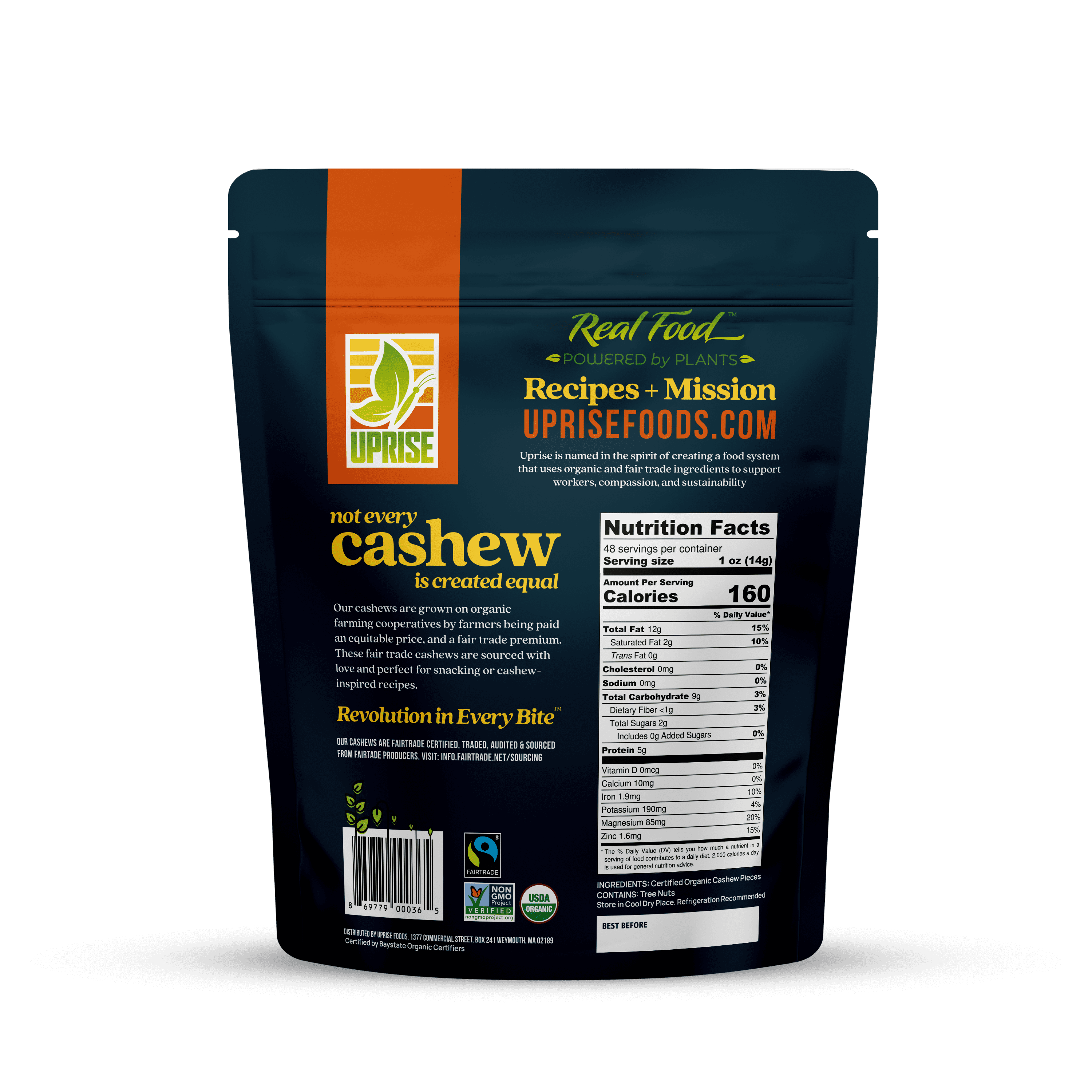 Fair Trade Organic Raw Whole Cashews (3 lb)
