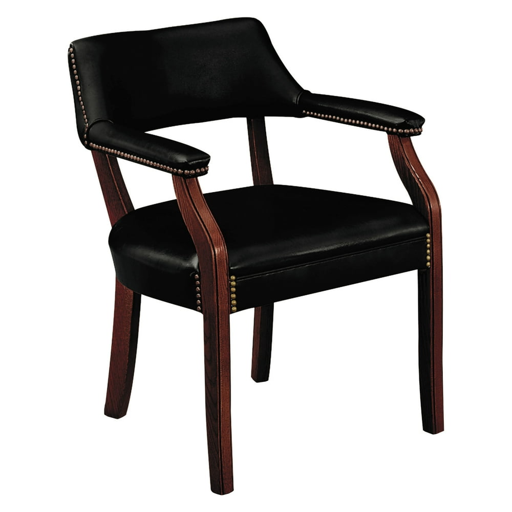 HON 6550 Series Guest Arm Chair, Mahogany/Black Vinyl Upholstery