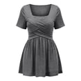 thumbnail image 5 of XYAIYT Womens Summer Short Sleeve Tunics Square Neck Casual Top with Chest Cross Strap Fashion Solid Color Blouses, 5 of 5
