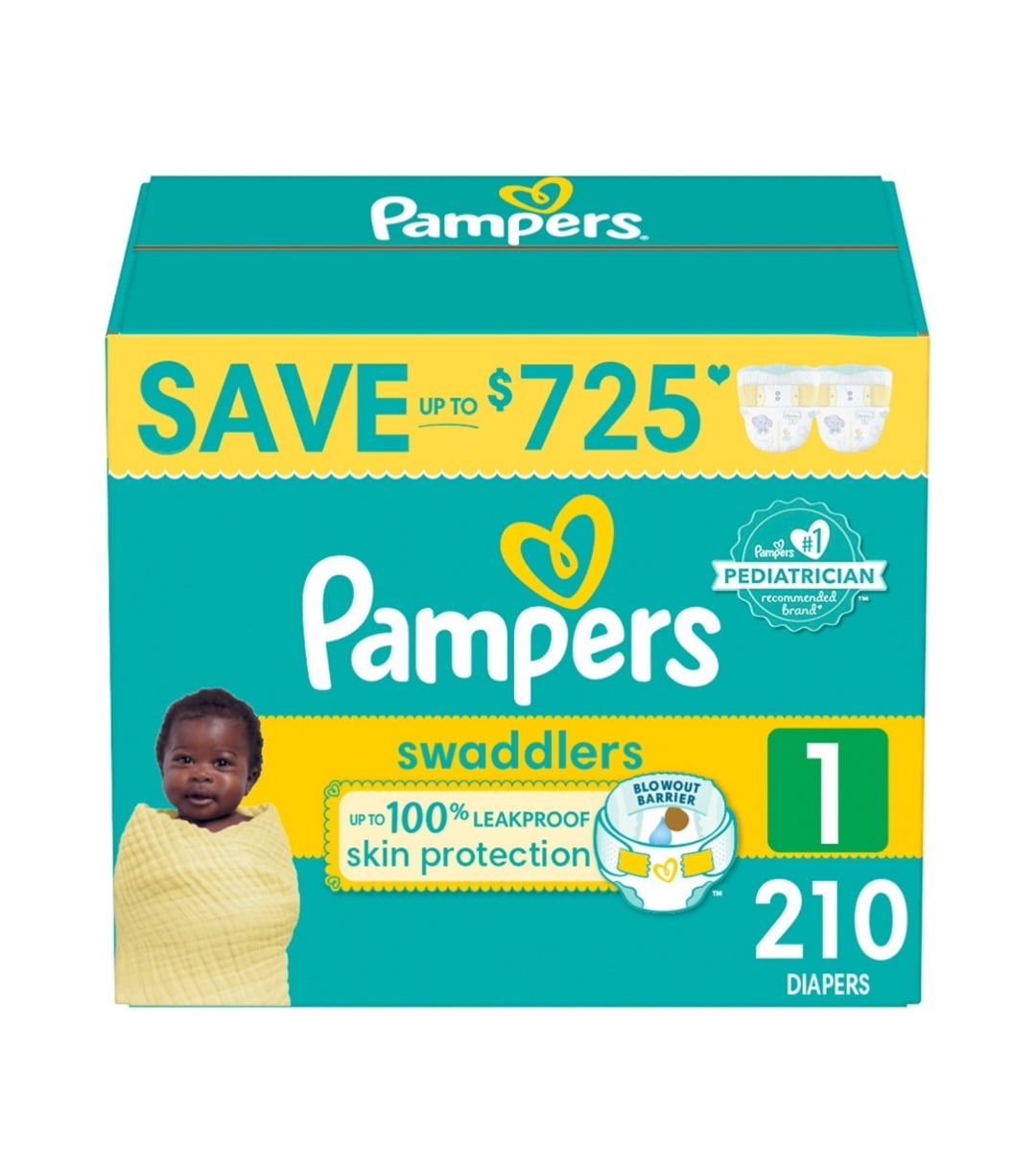 Pampers Swaddlers Diapers, Giant Pack, Size 1, 210 Count