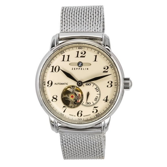 Zeppelin LZ 127 Graf Stainless Steel Open Heart Beige Dial Automatic 7666M5 Men's Watch