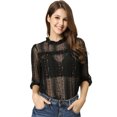 thumbnail image 1 of INSPIRE CHIC Blusa Con Cuello Con Volantes Para Mujer, Blusas Transparentes De Encaje Con Mangas 3/4 Negro M, 1 of 6