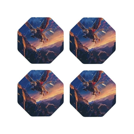 

Pofeuu Starry Sky Flying Tiger Print Coasters for Drinks 4Pack PU Leather Coasters Bar Drink Coasters for Tabletop Protection Furniture from Damage-Octagon