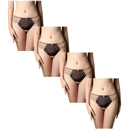 

Womens Underwear Brief Large Size Lace Thong Low Waist Cotton Crotch Panties4PC