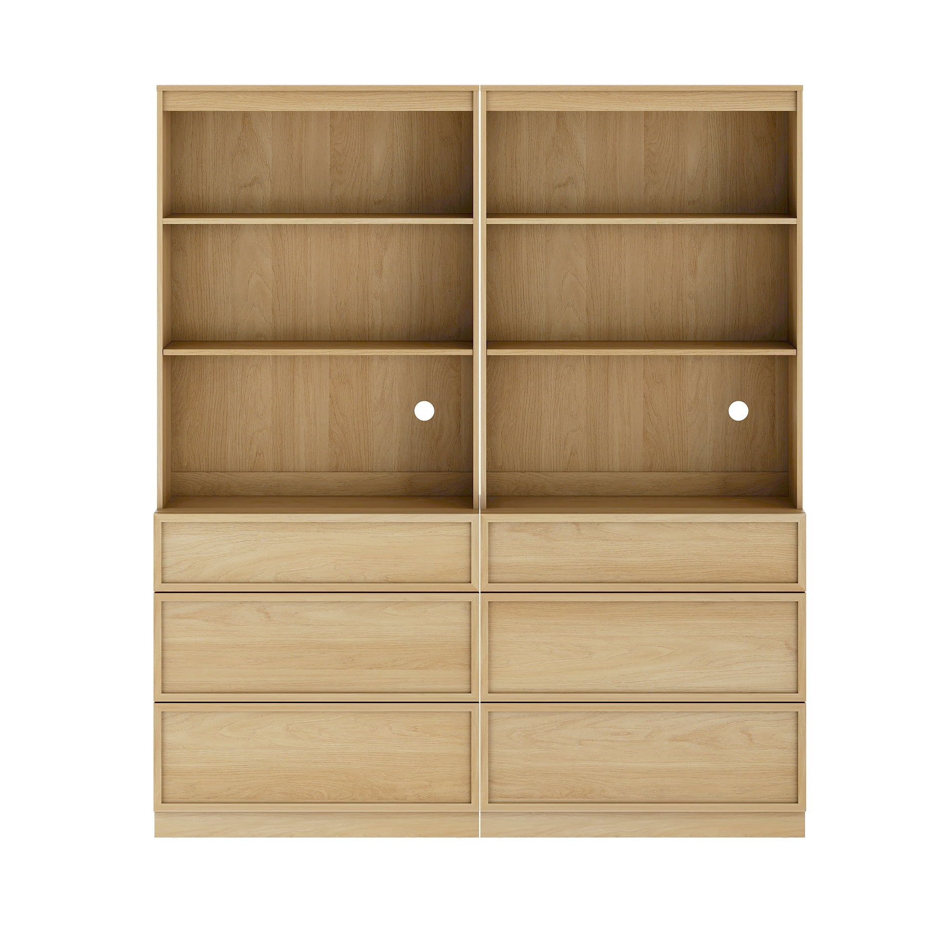 Modern 72" Tall Bookshelf with 6 Drawers and Open Book Shelves,Wood Freestanding Book shelf for Home Office, Living room,Oak