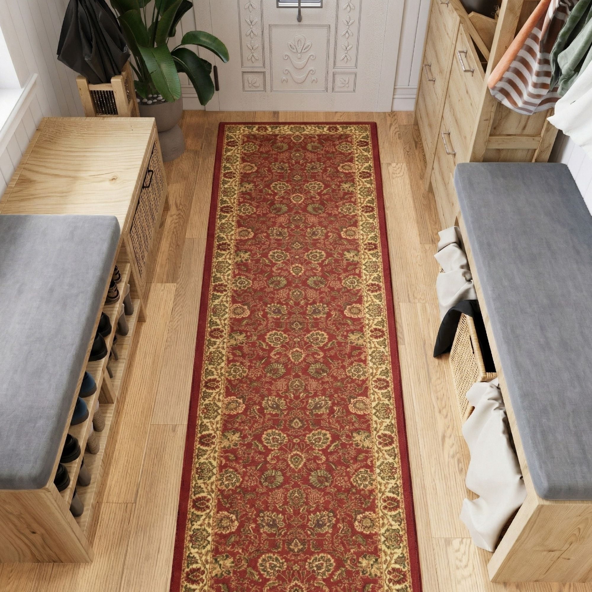 Ottomanson Hallway Runner Rug 1'10.5" x 7' – Non-Slip Low Pile Carpet for High Traffic Areas, Oriental Red