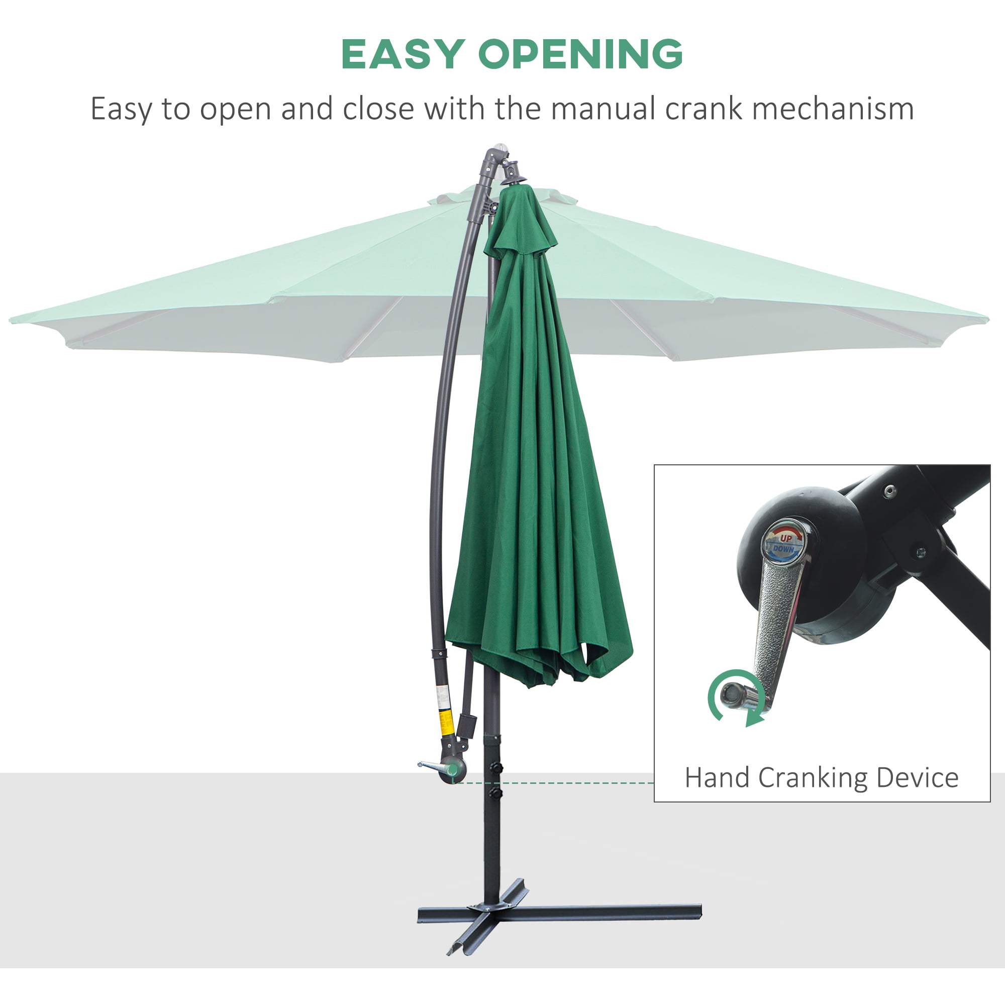 Outsunny 10' Cantilever Hanging Tilt Offset Patio Umbrella With