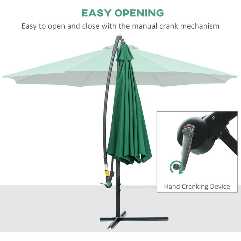 Outsunny 10' Cantilever Hanging Tilt Offset Patio Umbrella with Stand - Green