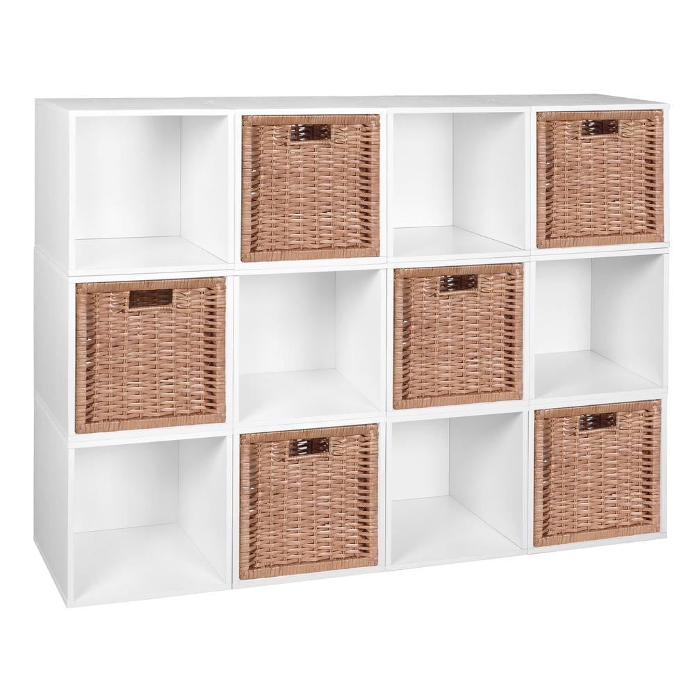 Niche Cubo Storage Set 12 Cubes and 6 Wicker Baskets White Wood