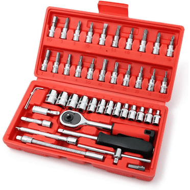 DOBLT 46 Pieces Mechanic Tool Kit 1/4' Dr. Ratchet Socket Wrench Set with Storage Case, Includes Bit Sockets and Extension Bar