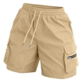 thumbnail image 4 of Only Moment Women's Casual Elastic Waist Lounge Shorts Polyester,Spandex Knee Length Capris with Pockets High Waisted Athletic Casual Shorts for Women Golf Shorts Khaki,S, 4 of 4