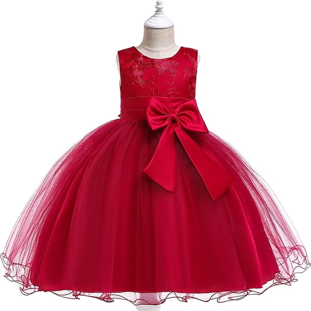 LSLJS Toddler Girls Net Yarn Embroidery Bowknot Birthday Party