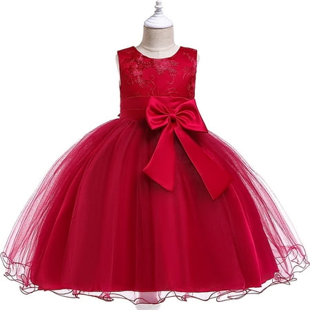 

Tejiojio Girls and Toddlers Soft Cotton Clearance Toddler Girls Net Yarn Embroidery Bowknot Birthday Party Gown Kids Cute Dresses