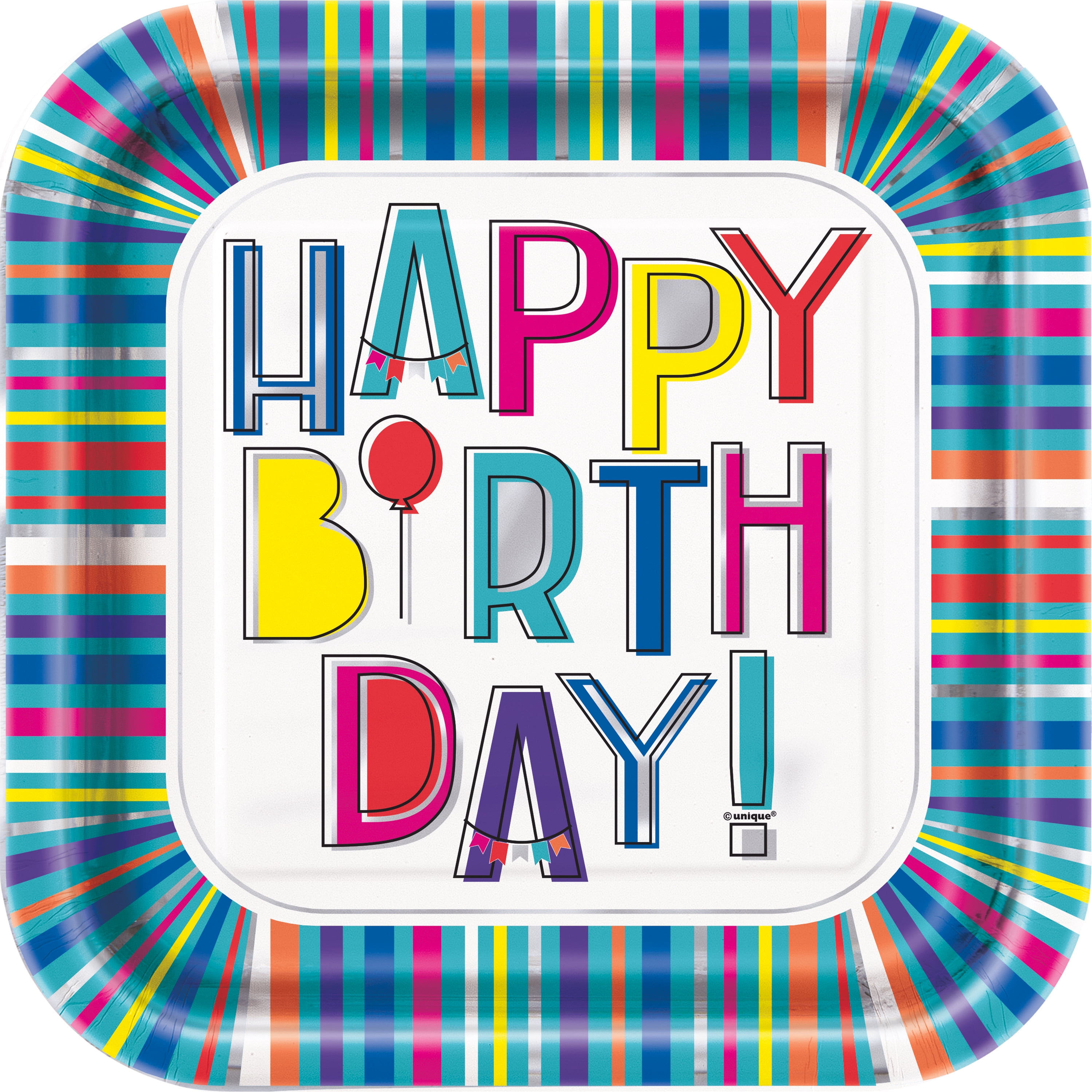 Colorful Happy Birthday Paper Dinner Plates, 9in, 8ct