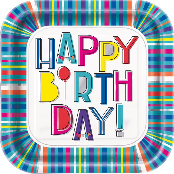 Colorful Happy Birthday Paper Dinner Plates, 9in, 8ct