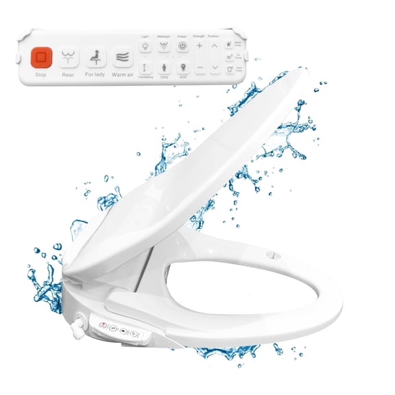 Ecoflick Smart Toilet Seat with Remote Control, Instant Warm Water , 3D Heated Seat, Dual Nozzle Wash & Massage, Warm Air Dryer, LED Night Light, Slow Close Lid, Elongated