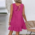 thumbnail image 5 of JoveMarine Summer Dress for Women Lace Round - Neck Ruffled Edges Sleeveless Casual Vest Dress with Tie Detail, Lightweight Mini Dress,Hot Pink S, 5 of 9