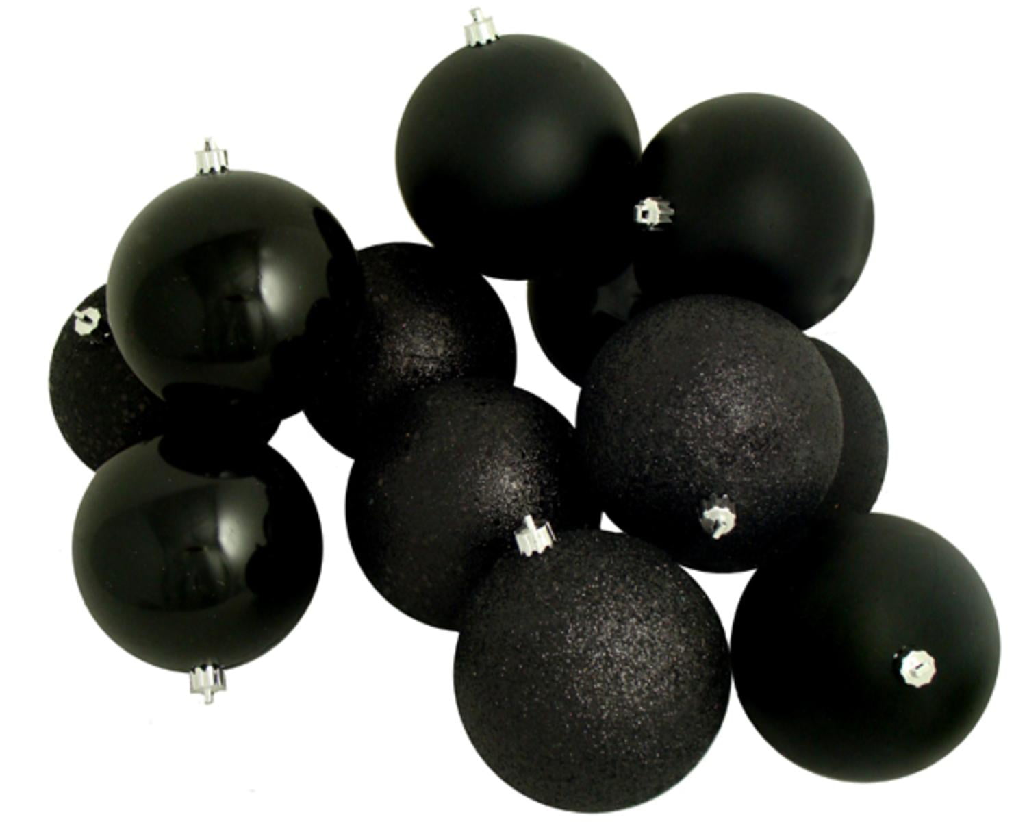 12ct Jet Black Shatterproof 4-Finish Christmas Ball Ornaments 4