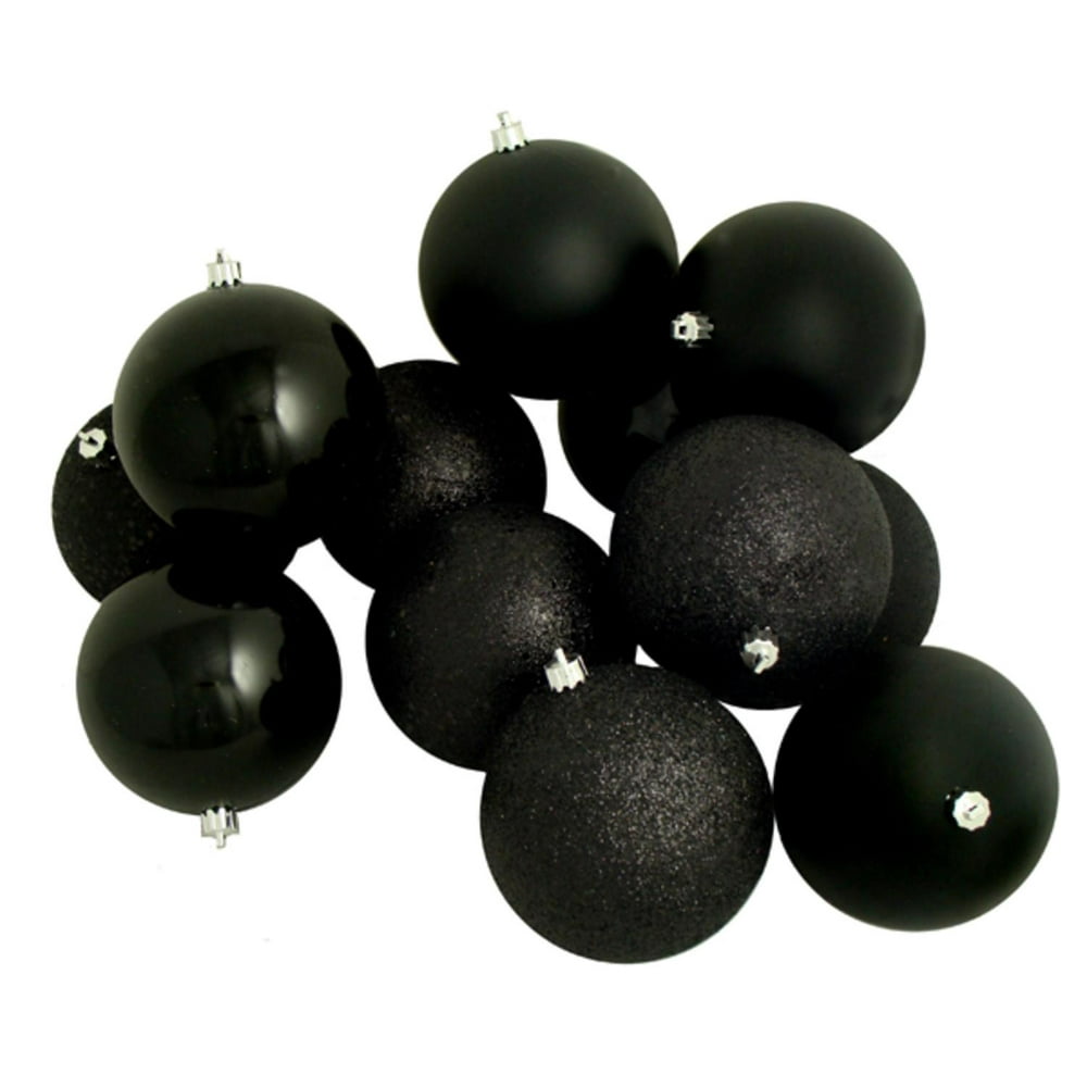 12ct Jet Black Shatterproof 4-Finish Christmas Ball Ornaments 4