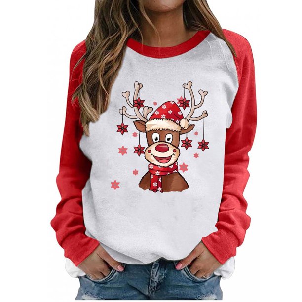 Moda mujer estampado o-cuello pulóver Tops manga larga cómoda blusa sudadera Fridja FKASFK787