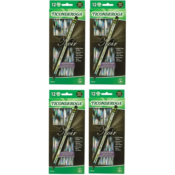 Ticonderoga Noir Black Wood-Cased #2 Pencils, Holographic Design, 12-Count 13970, 4 Pack